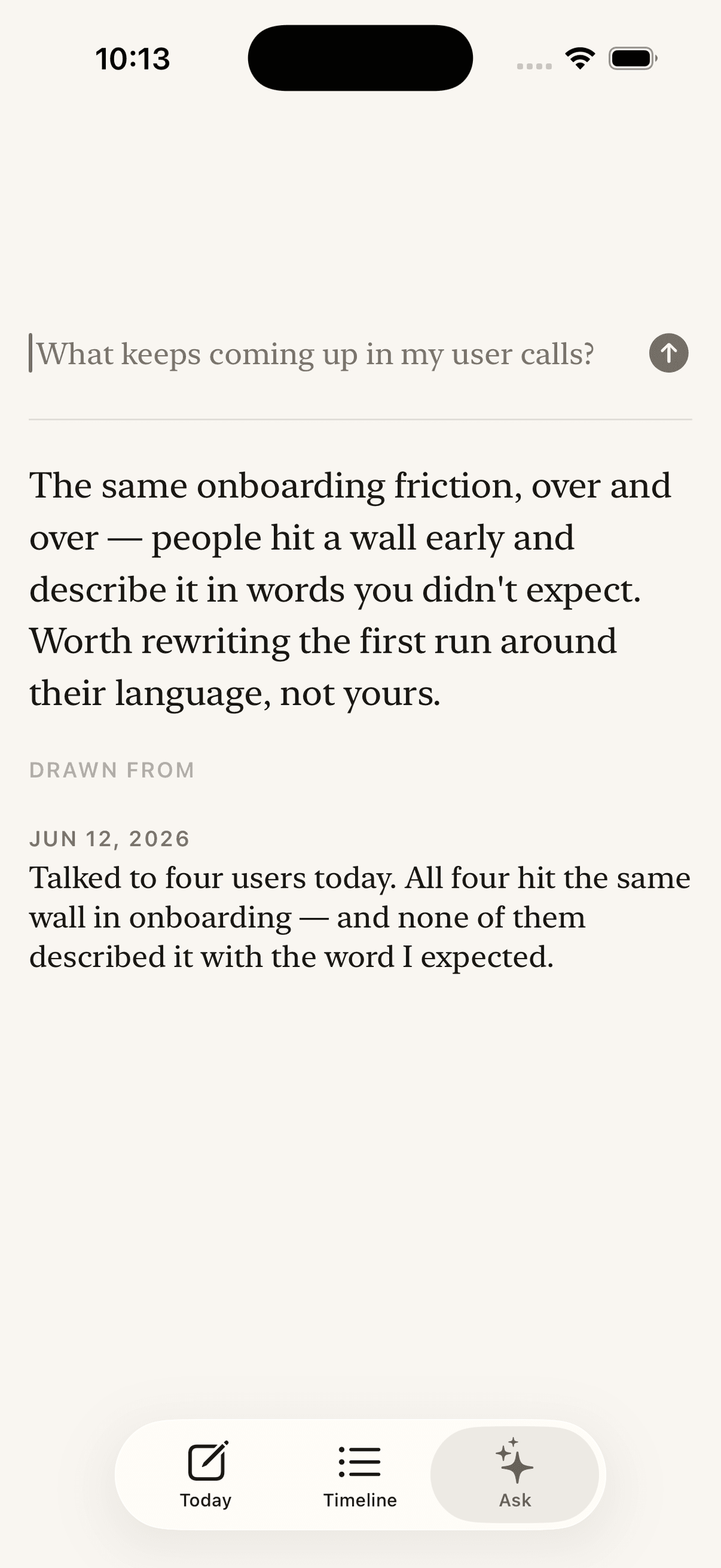 Ask your past self — Orbit reads across everything and cites the days